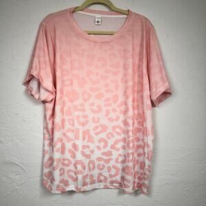 Pink Lady Pink Ombre Animal Print Short Sleeve Tee Shirt Womens 2X Casual Boho